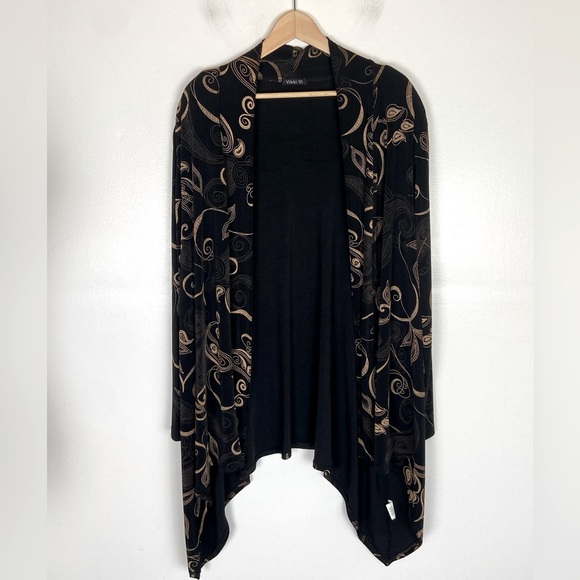Vikki Vi Traveler Floral Long Sleeve Cardigan Size 2X Black High Low Open Front - Picture 2 of 9